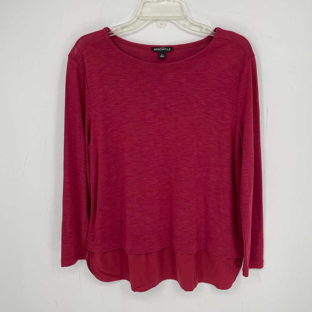 J.Crew Mercantile Women's Pink Scoop Neck Layered Hem Long Sleeve Top Tee Size L